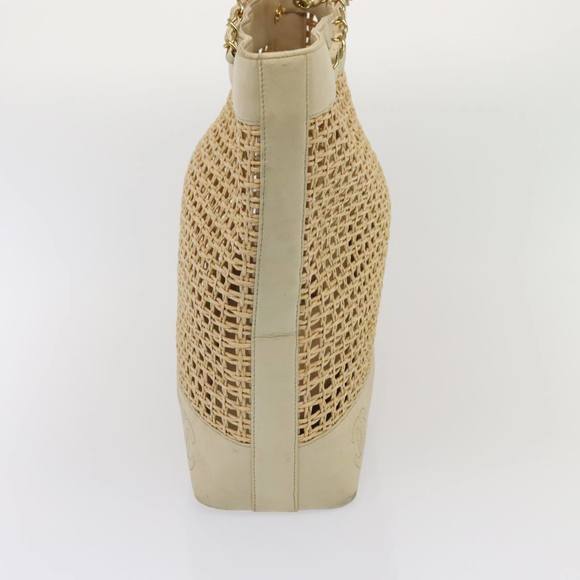 CHANEL COCO Mark Chain Tote Bag Straw Leather Beige Gold CC Auth yk14915 - Picture 3 of 16